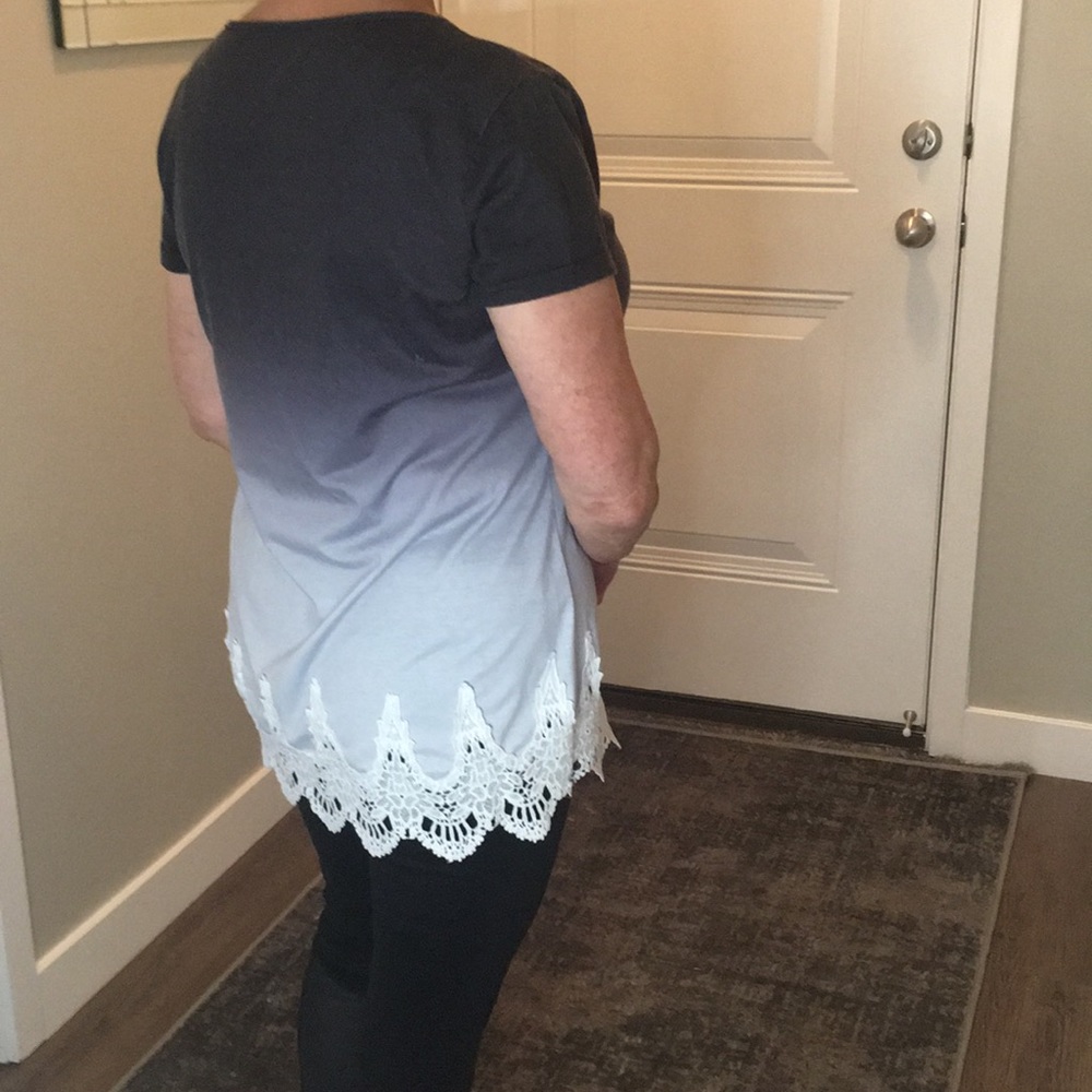 Black Grey Ombré Blouse white buttons and lace - Picture 5 of 7